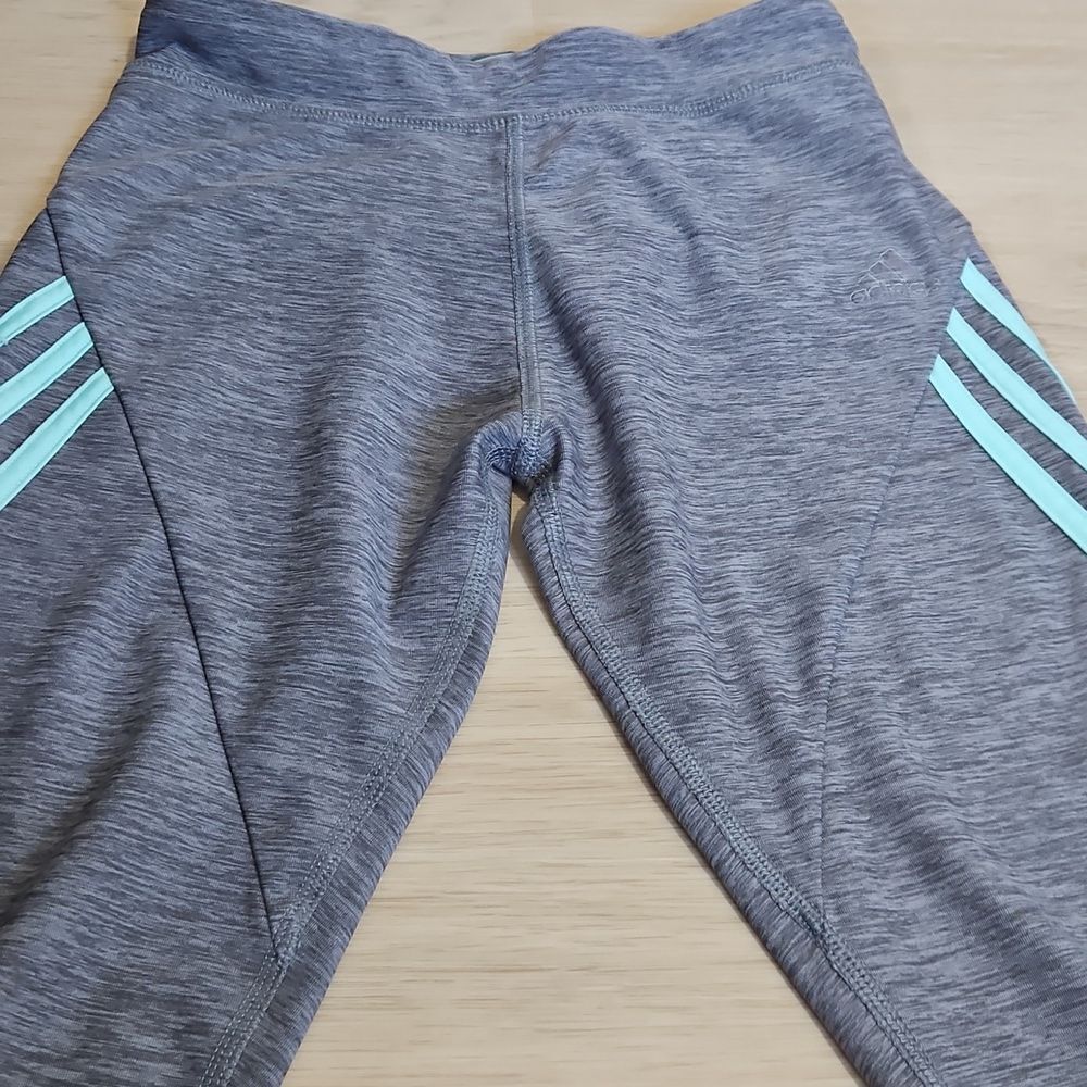 Adidas Gray Kids Leggings with Blue Stripes - Picture 2 of 4
